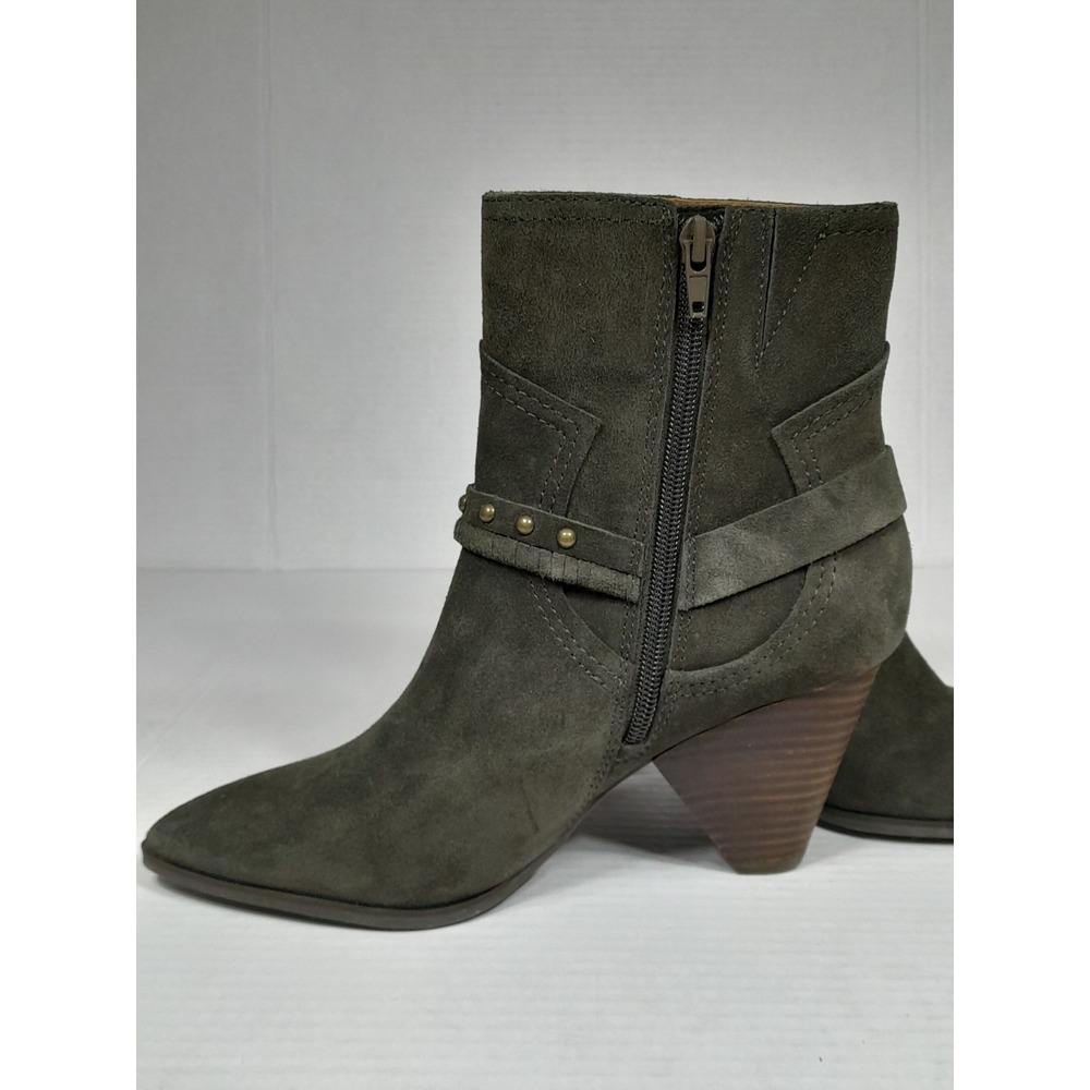 Lucky Brand Boot Womens 7.5 M Studded Ankle Booties Green Suede Harness Western - Picture 9 of 11